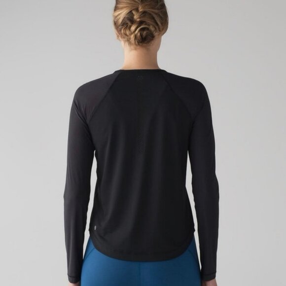 Lululemon Athletica Smooth Stride Long Sleeve Running Shirt Black Mesh Size 6 - Picture 2 of 5